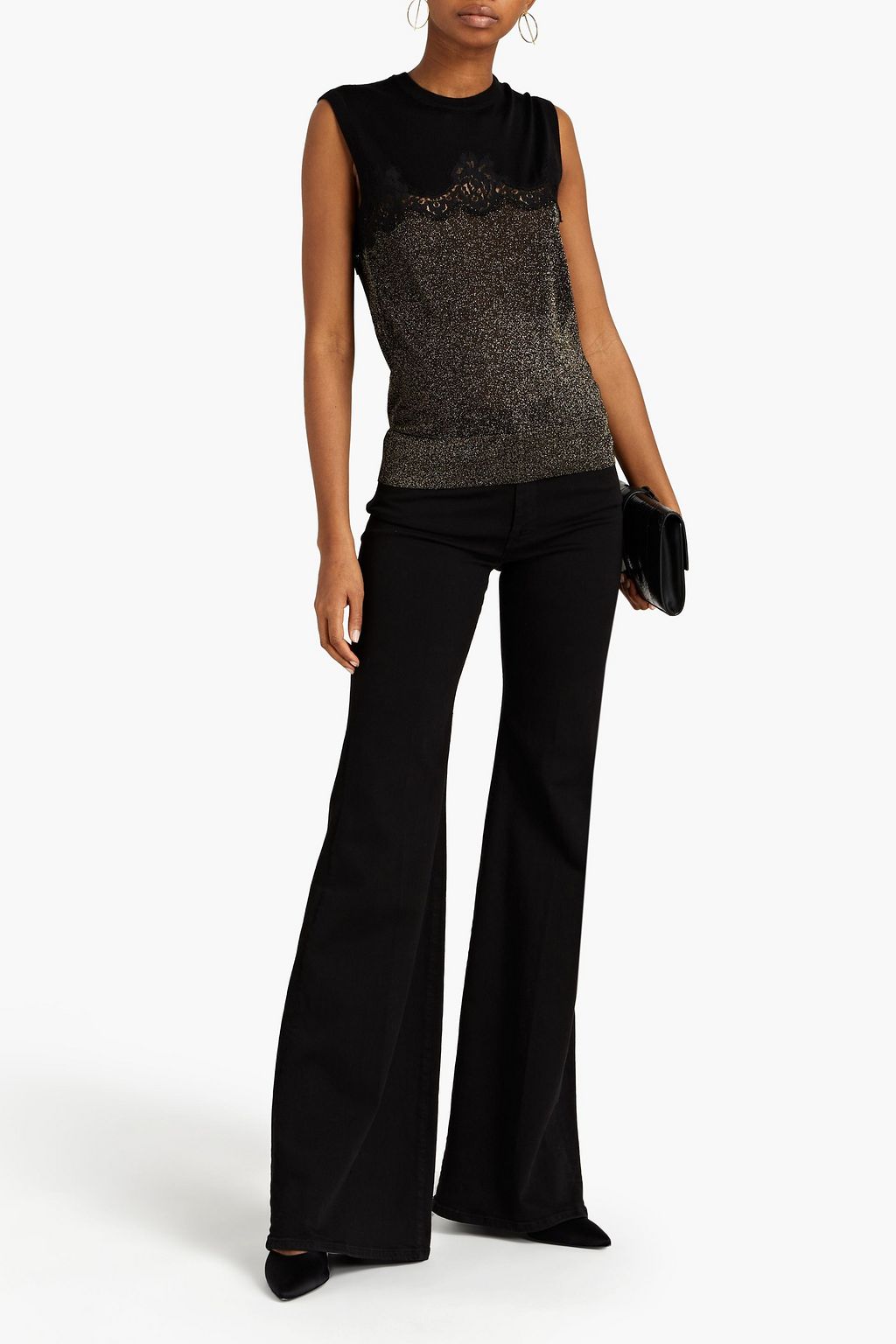DOLCE&GABBANA Lace-trimmed metallic knitted top