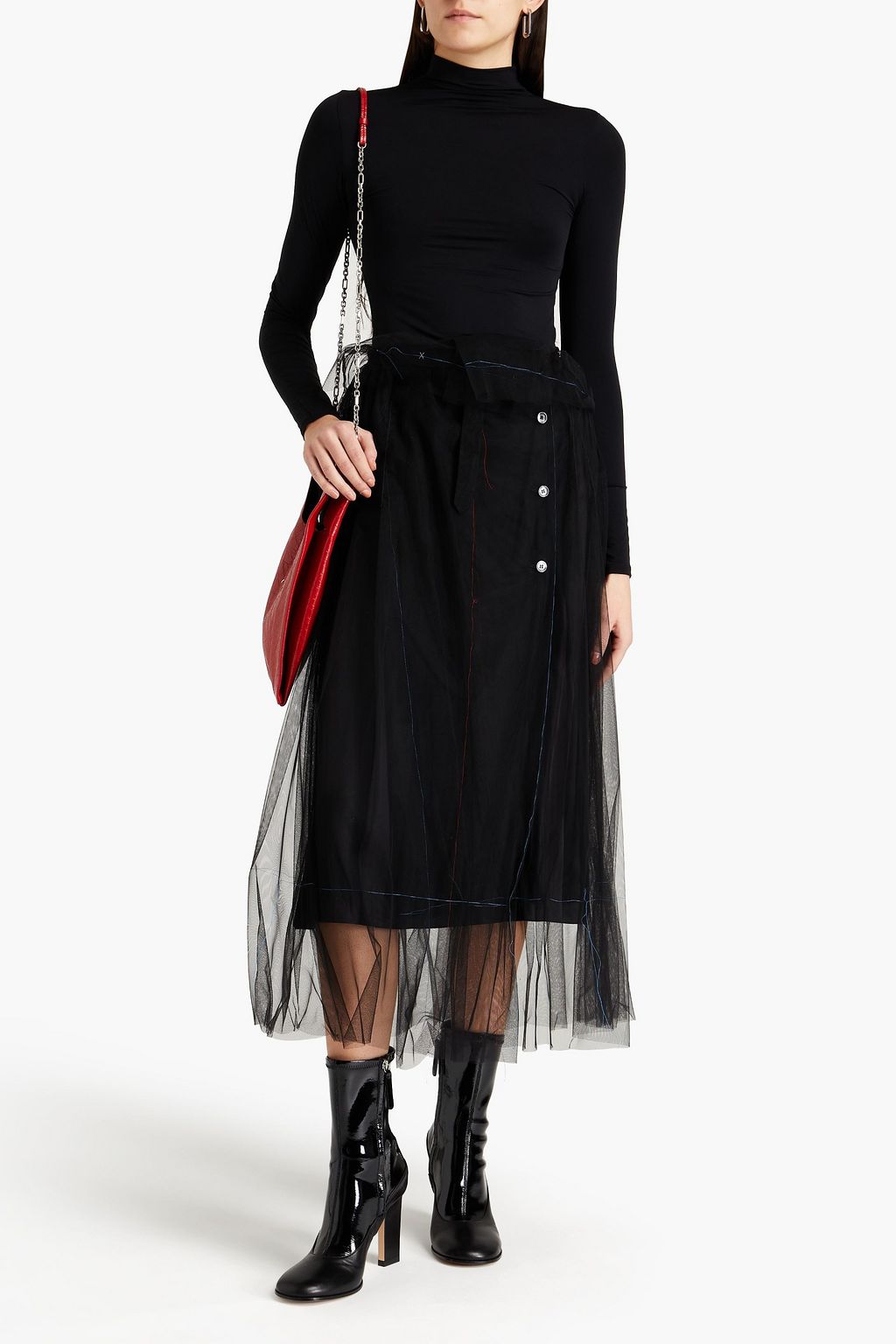 MAISON MARGIELA Wrap-effect embroidered tulle midi skirt