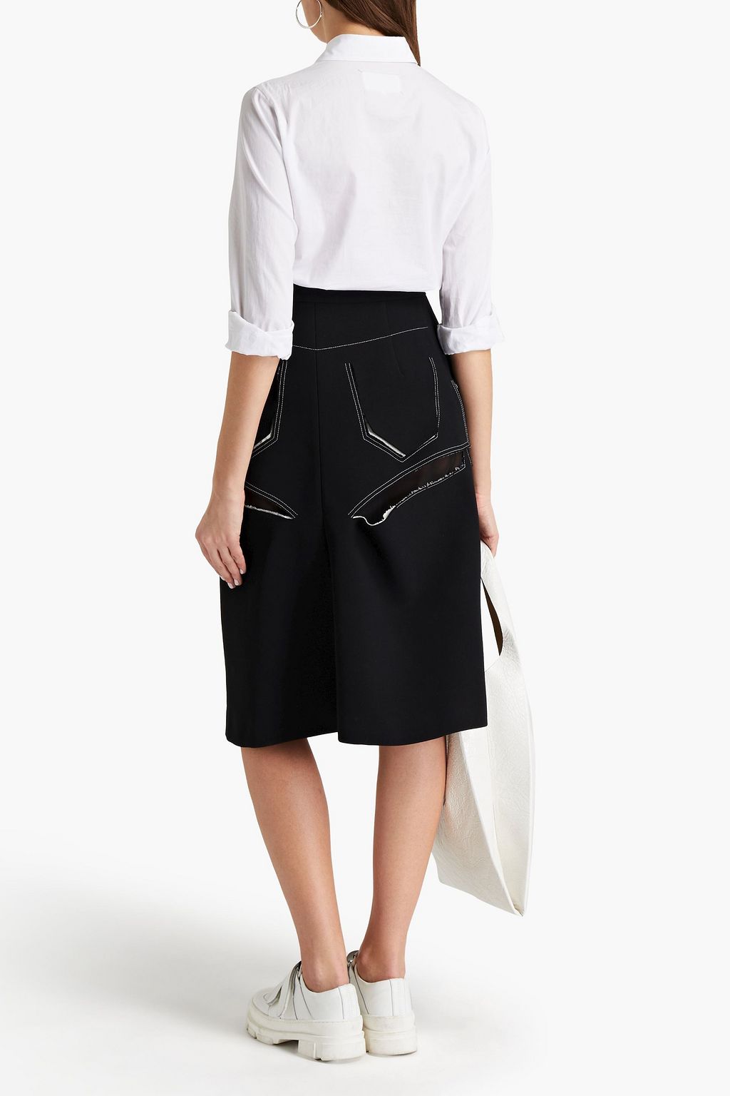MAISON MARGIELA Wrap-effect cutout wool-crepe midi skirt