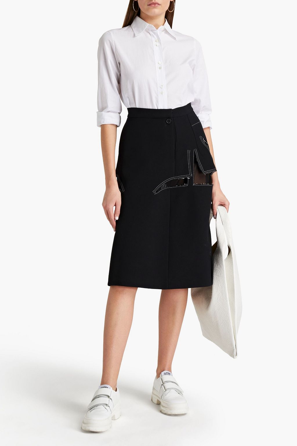 MAISON MARGIELA Wrap-effect cutout wool-crepe midi skirt