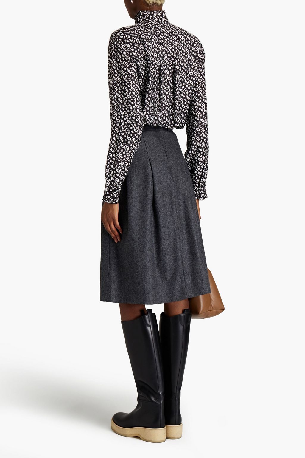 OFFICINE GÉNÉRALE Pleated belted mélange wool-felt skirt