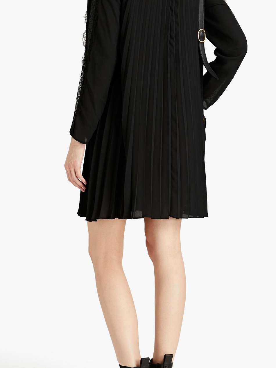 lace-trimmed pleated crepe mini dress