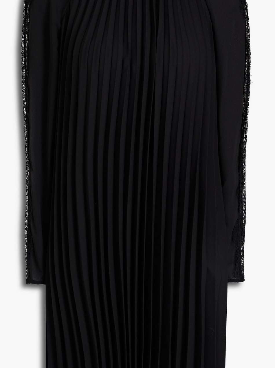 lace-trimmed pleated crepe mini dress