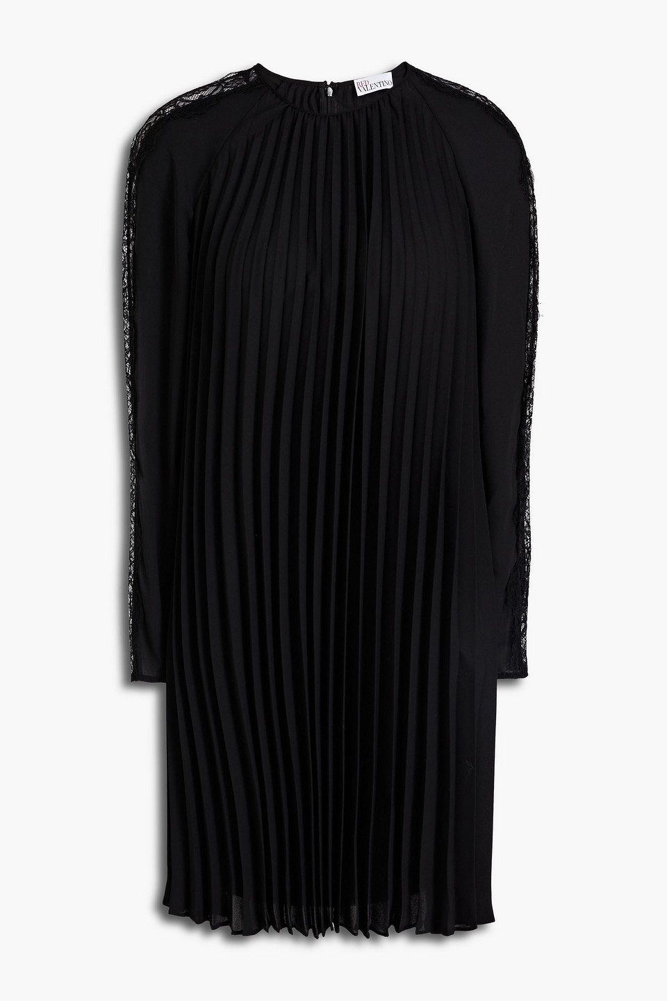 redvalentino - lace-trimmed pleated crepe mini dress - black - it 42