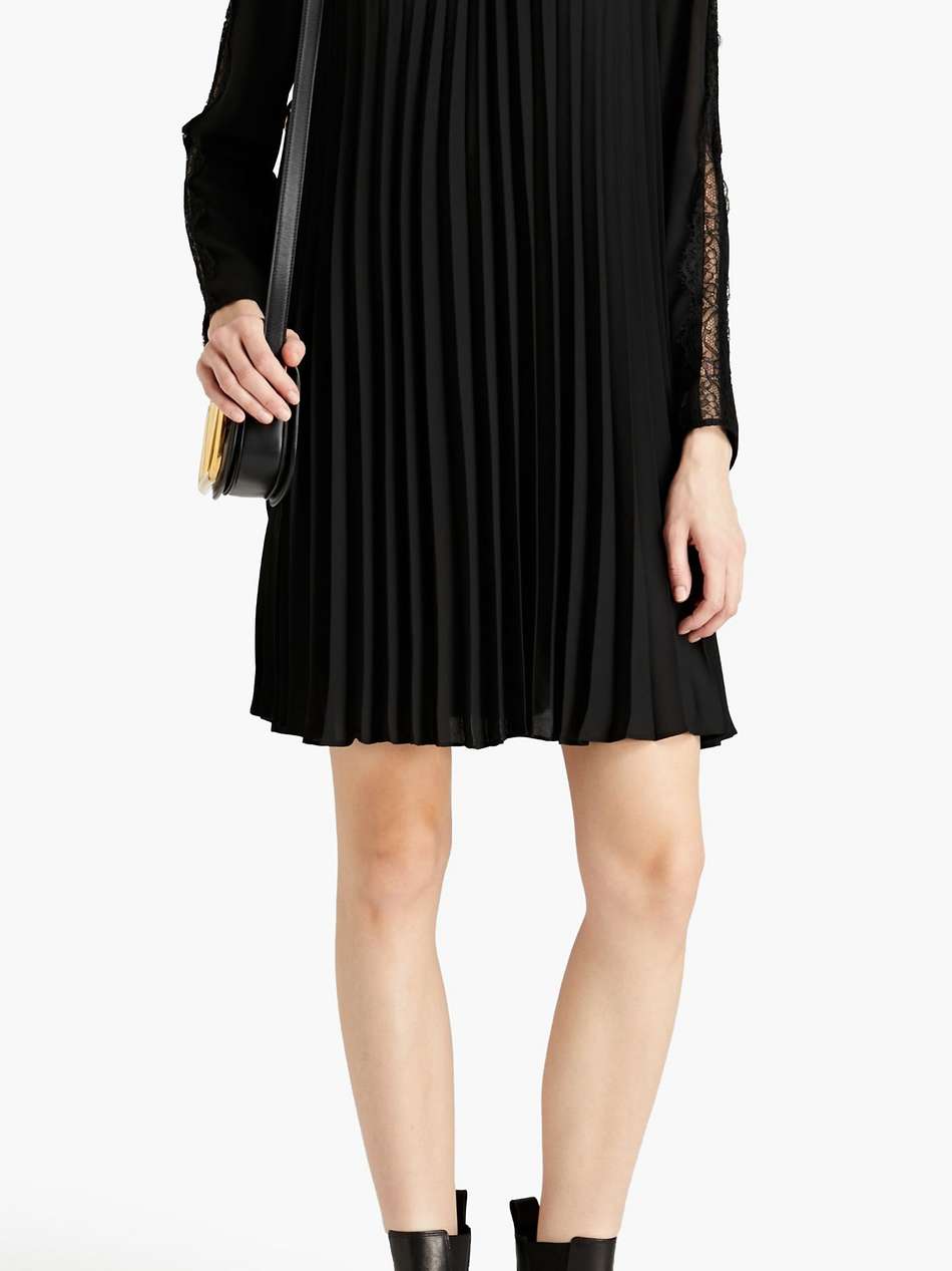 lace-trimmed pleated crepe mini dress