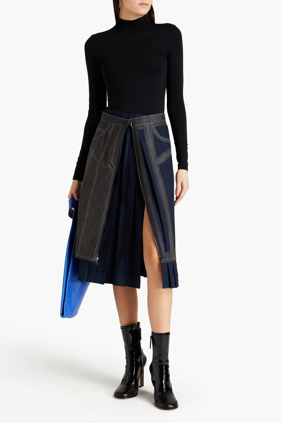 Maison Margiela Convertible Shell-paneled Pleated Twill Midi Skirt In Blue
