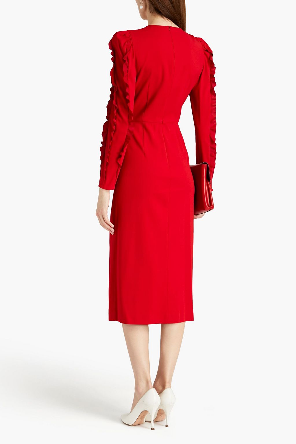 REDVALENTINO Satin-trimmed ruffled crepe midi dress
