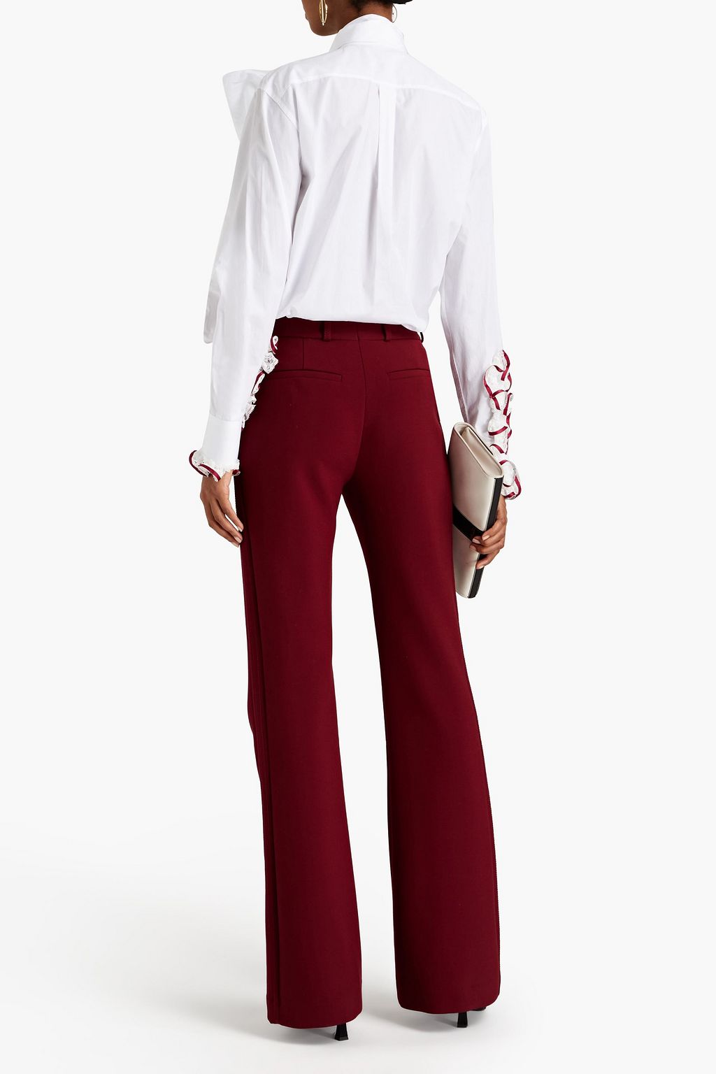 DOLCE&GABBANA Lace-trimmed pussy-bow cotton-blend poplin blouse