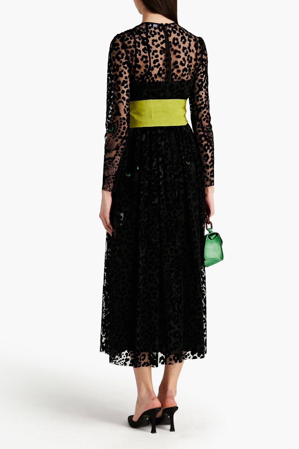 REDVALENTINO Belted flocked tulle midi dress