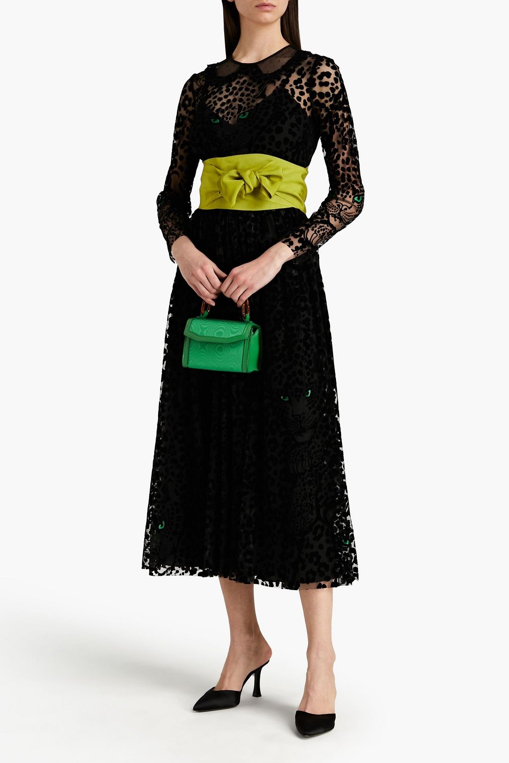 REDVALENTINO Belted flocked tulle midi dress