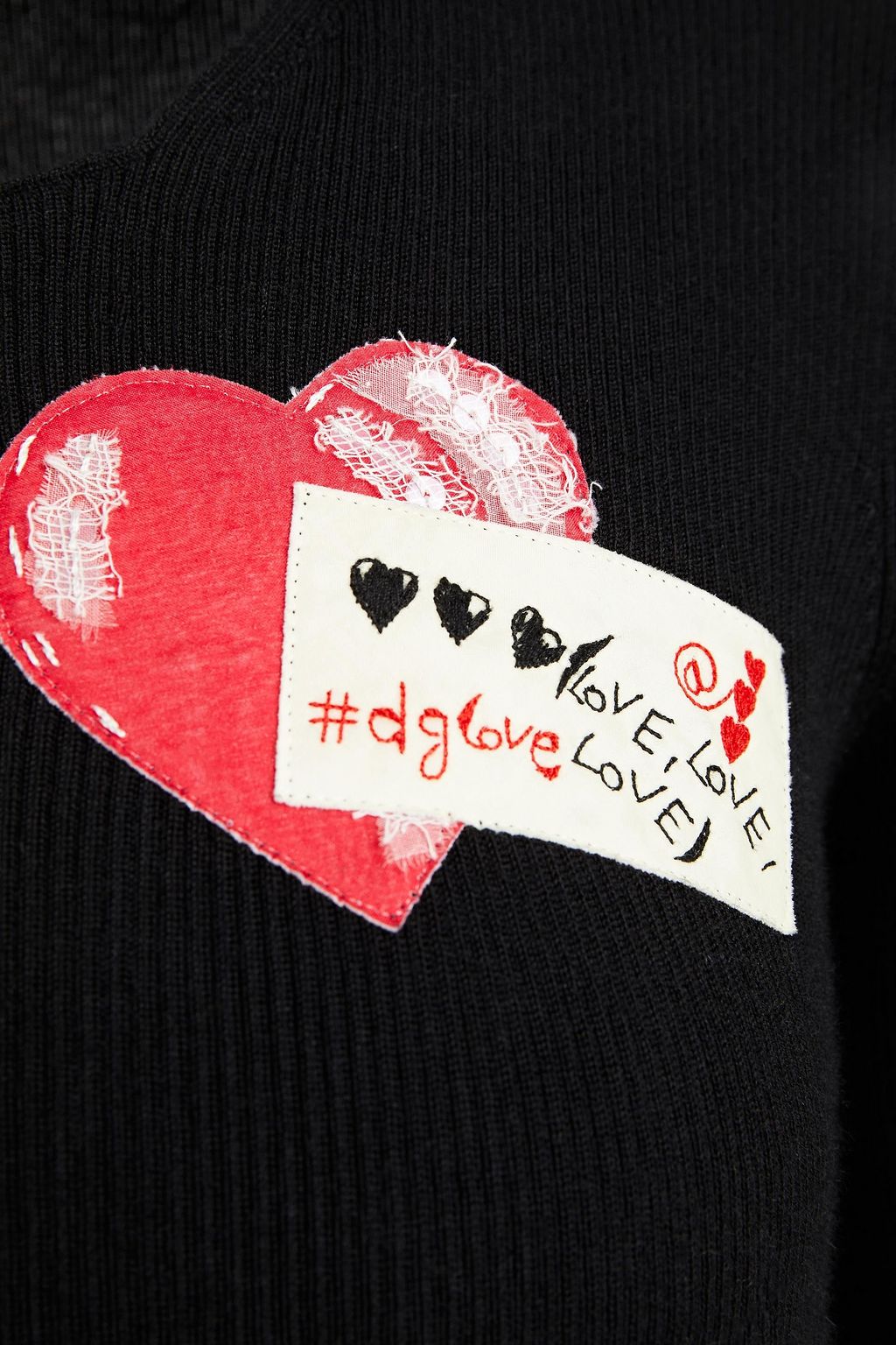 DOLCE&GABBANA Appliquéd ribbed cashmere and silk-blend sweater