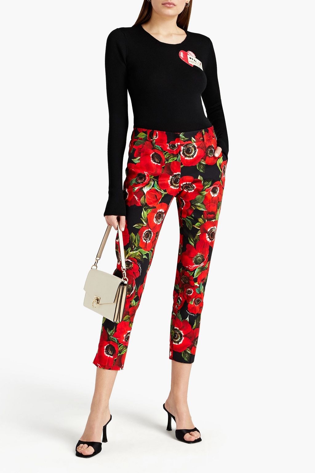 DOLCE&GABBANA Appliquéd ribbed cashmere and silk-blend sweater