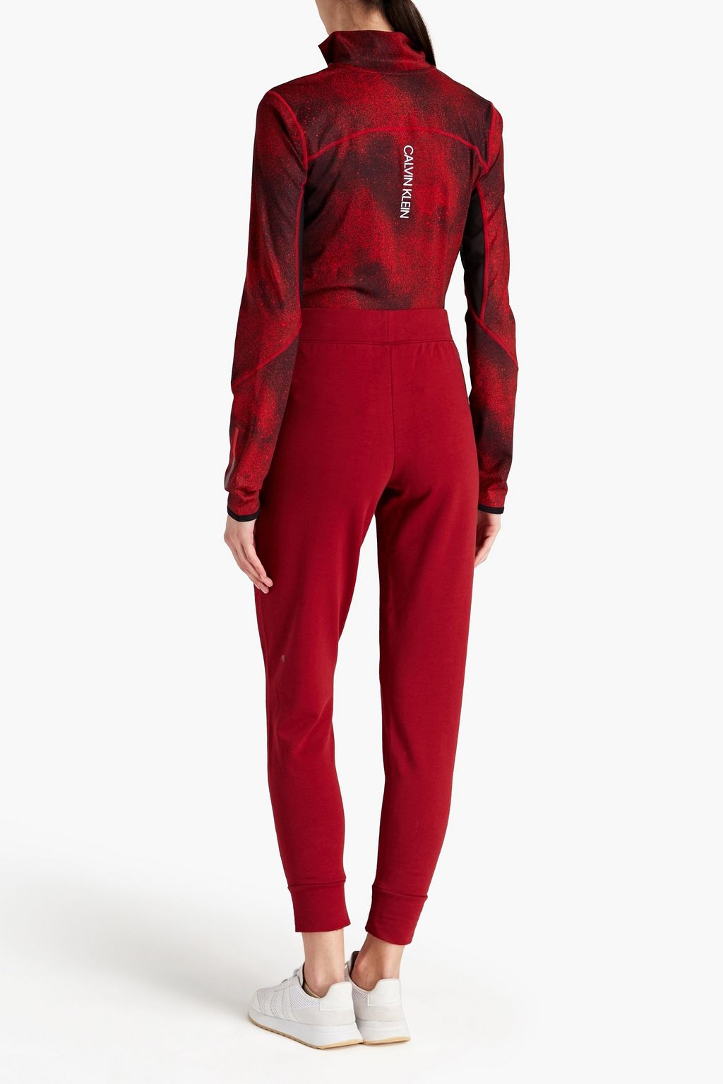 CALVIN KLEIN PERFORMANCE Mesh-paneled printed stretch-jersey top