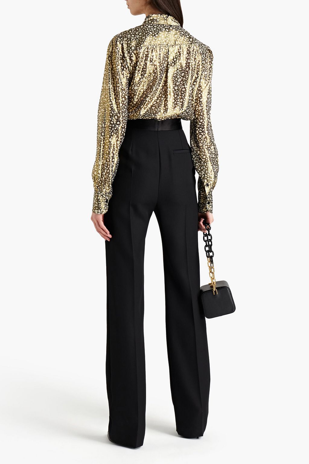 VICTORIA BECKHAM Pintucked metallic printed silk-blend crepe shirt