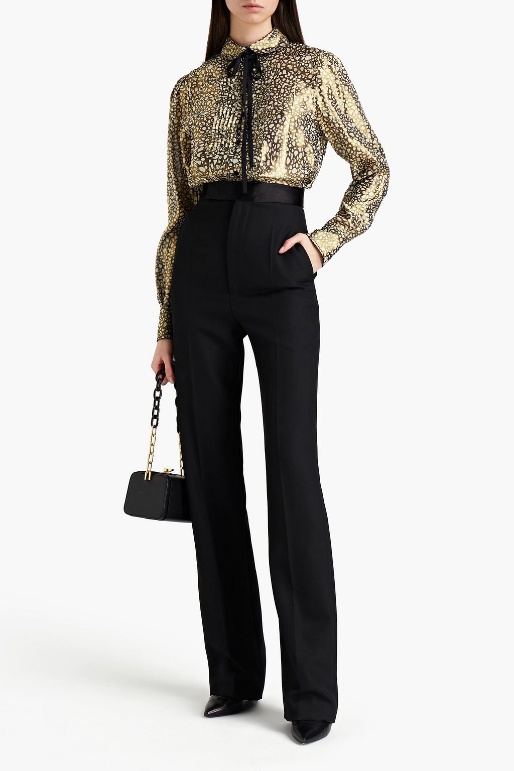 VICTORIA BECKHAM Pintucked metallic printed silk-blend crepe shirt