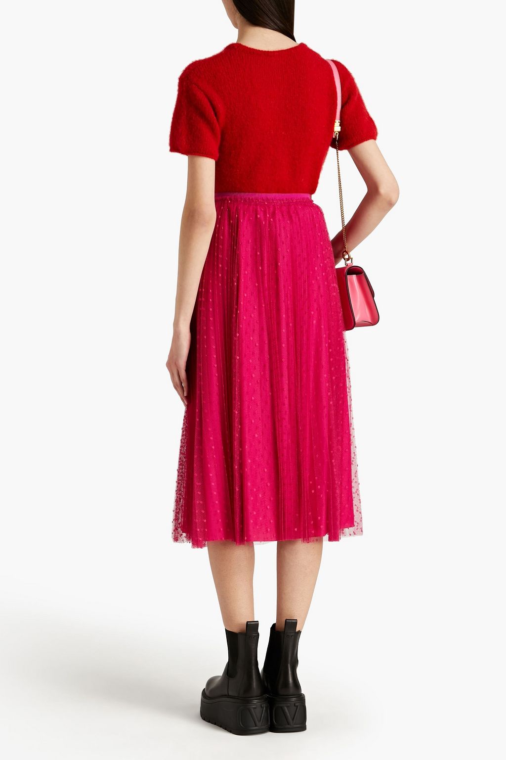 REDVALENTINO Pleated point d'esprit midi skirt