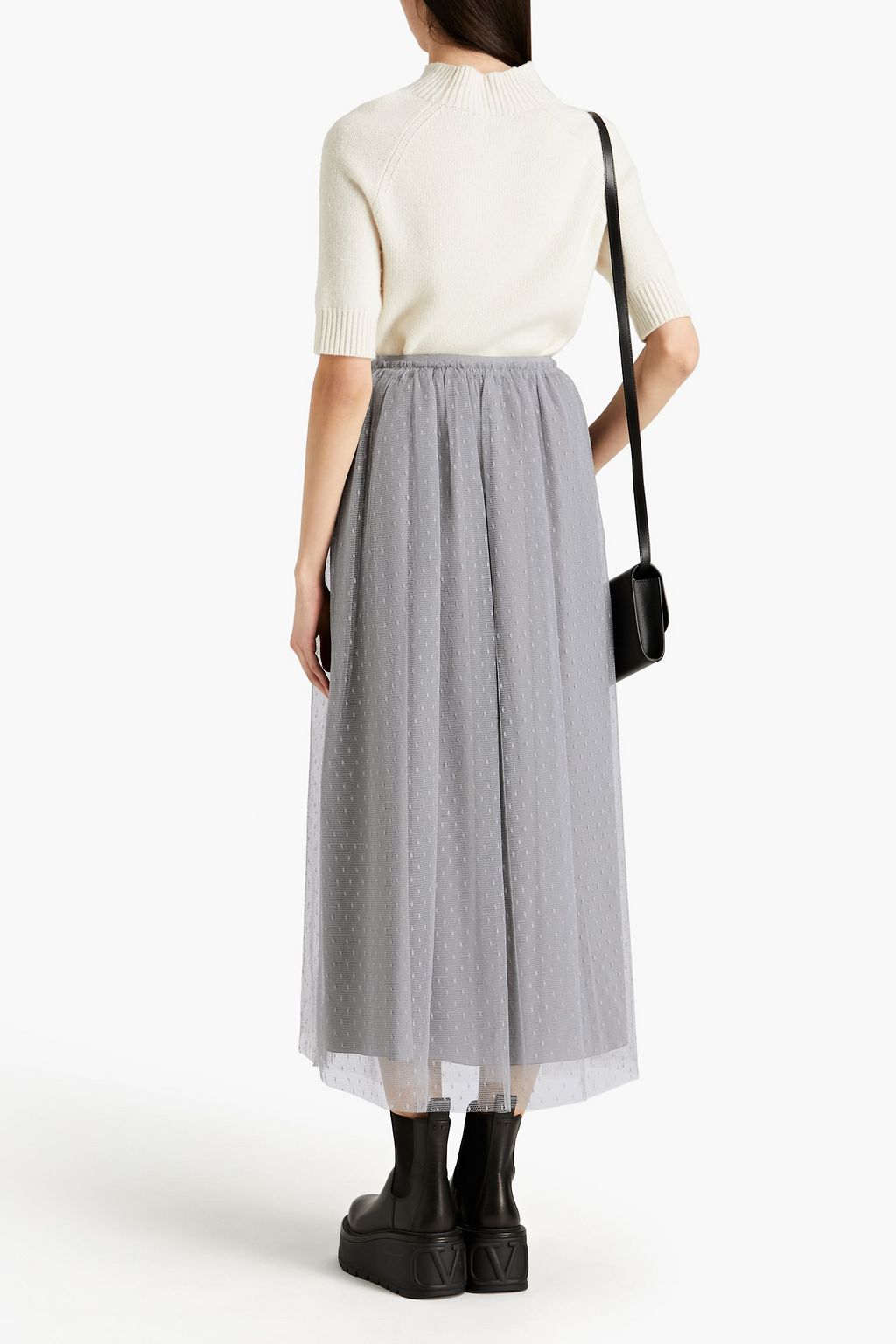 REDVALENTINO Gathered point d'esprit midi skirt