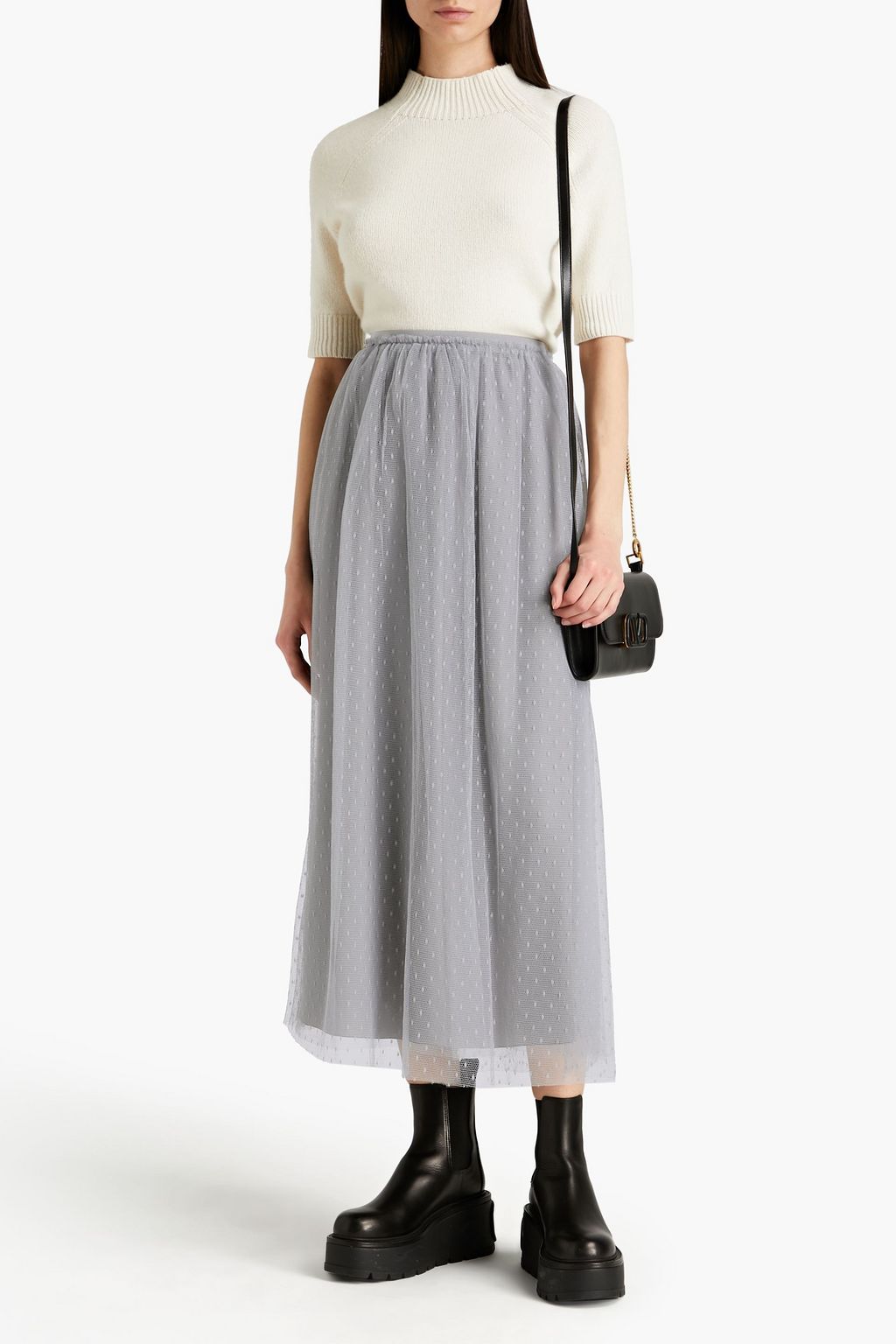 REDVALENTINO Gathered point d'esprit midi skirt