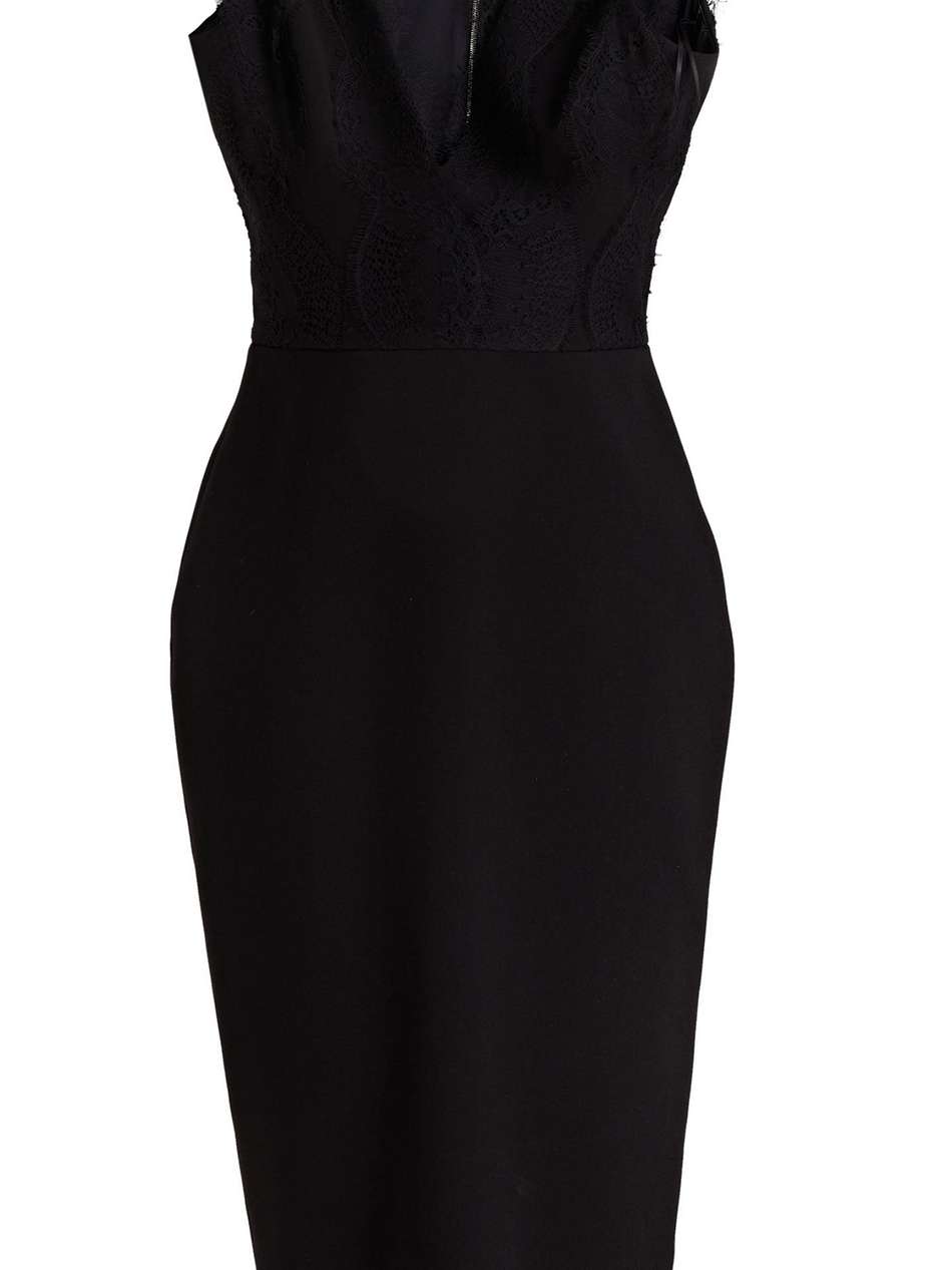 lace-trimmed crepe midi dress