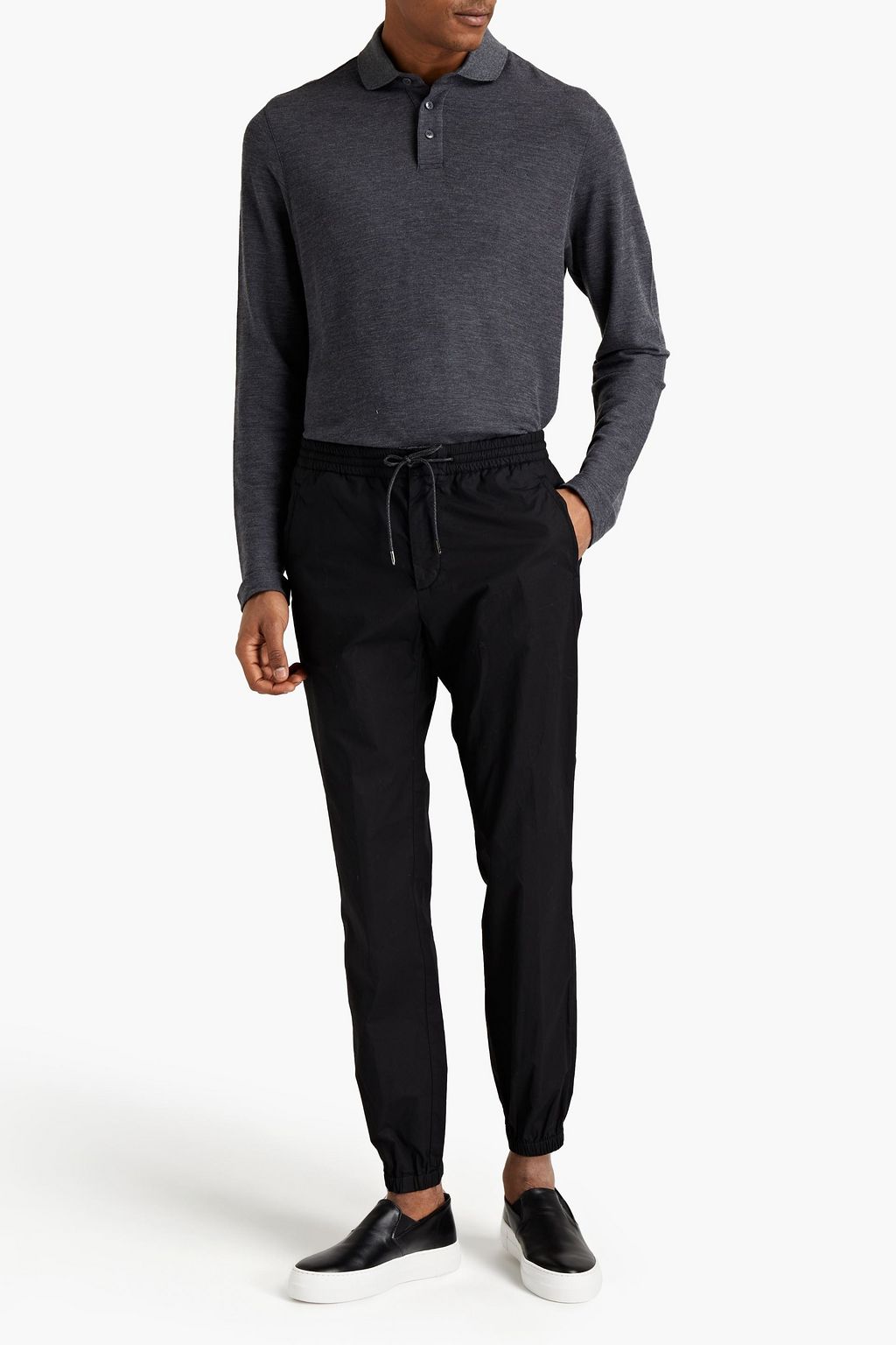 Z ZEGNA Melange wool and cotton-blend piqué polo shirt