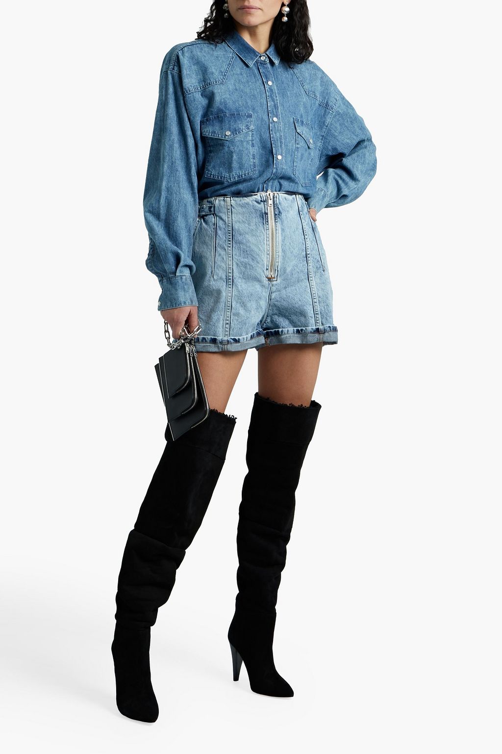 IRO Powelly acid-wash denim shorts