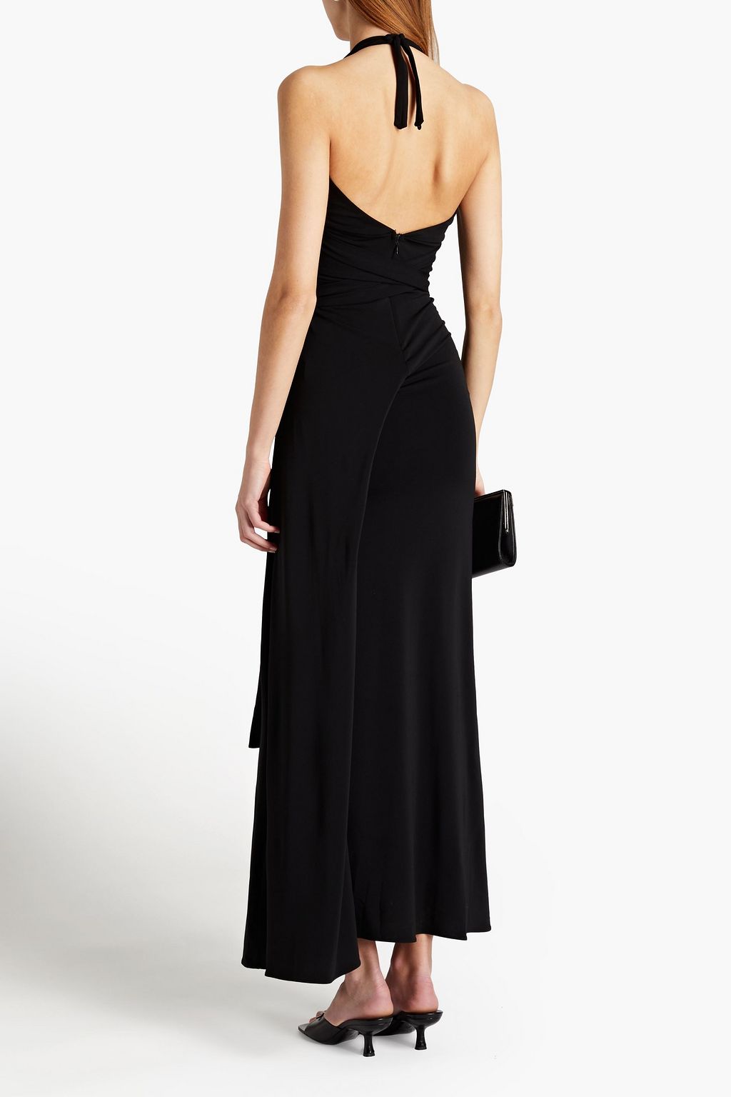 HALSTON Ariel belted stretch-jersey halterneck jumpsuit