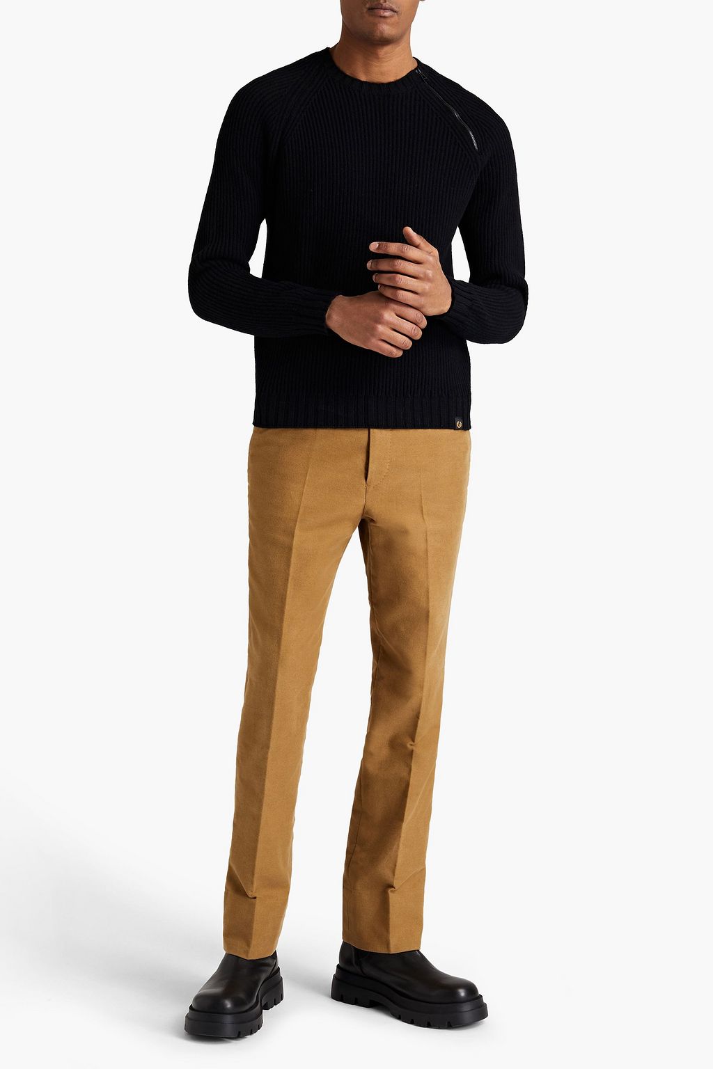 BELSTAFF Logo-appliquéd ribbed wool sweater