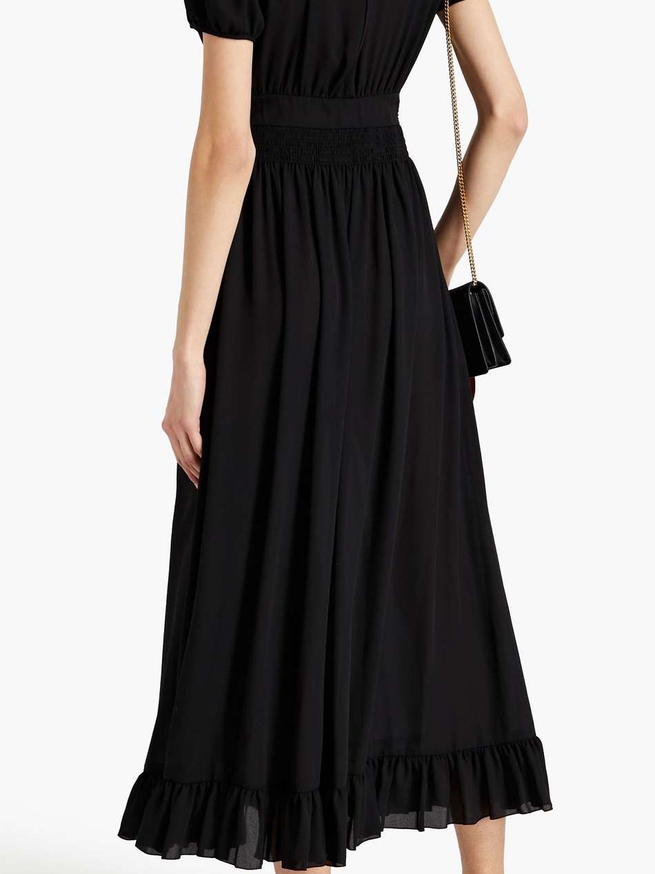shirred crepe de chine midi dress