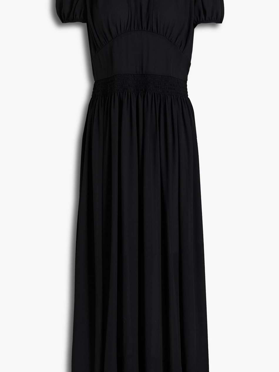 shirred crepe de chine midi dress