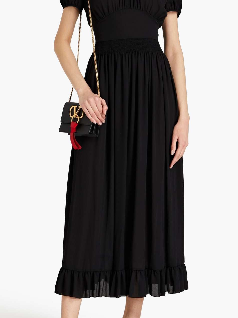 shirred crepe de chine midi dress