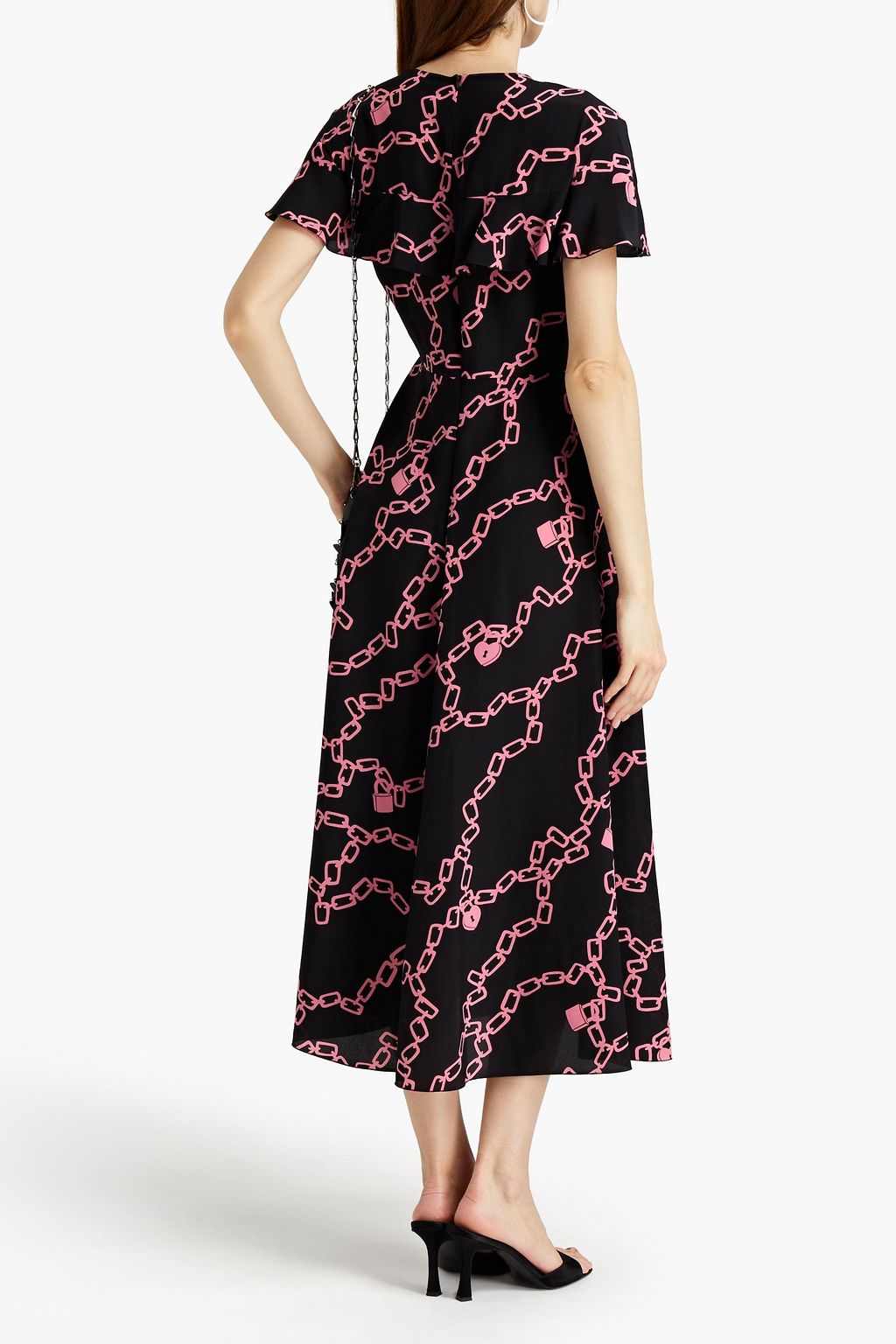 REDVALENTINO Cape-effect printed silk crepe de chine midi dress