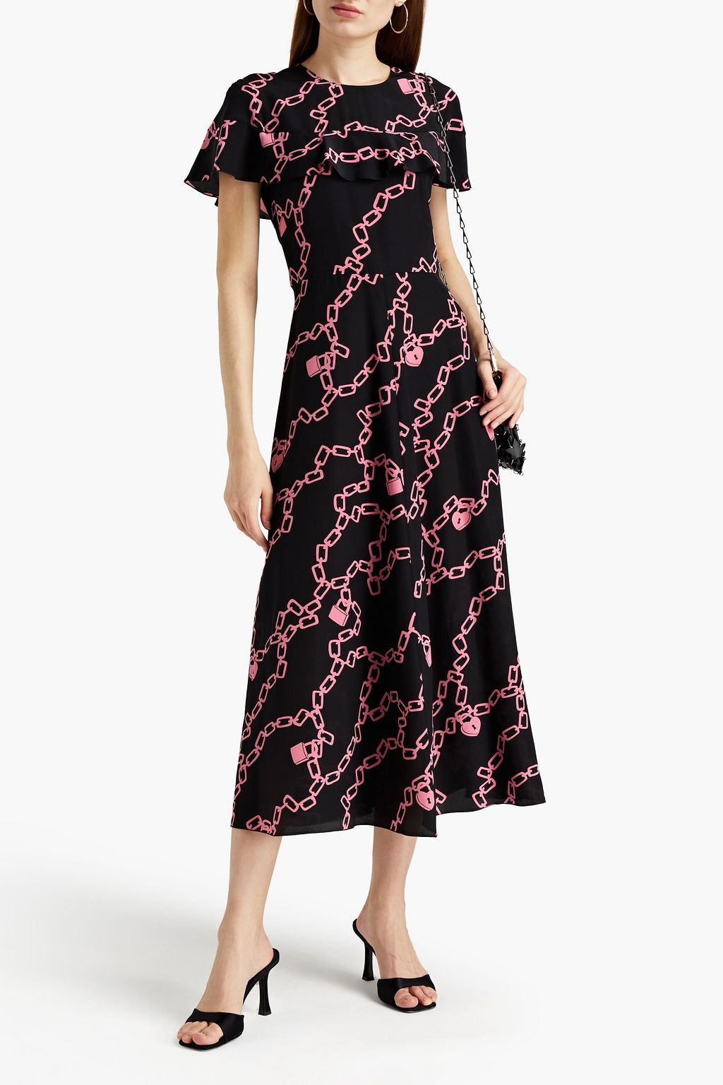 REDVALENTINO Cape-effect printed silk crepe de chine midi dress