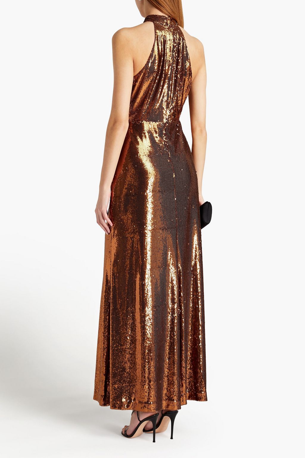 HALSTON Brinley gathered sequined woven jersey gown