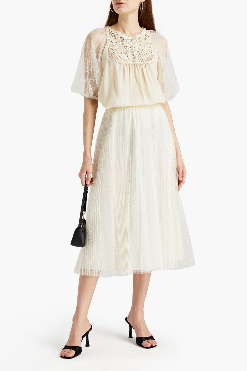 Red Valentino Crochet-paneled Point D'esprit Blouse In Ivory