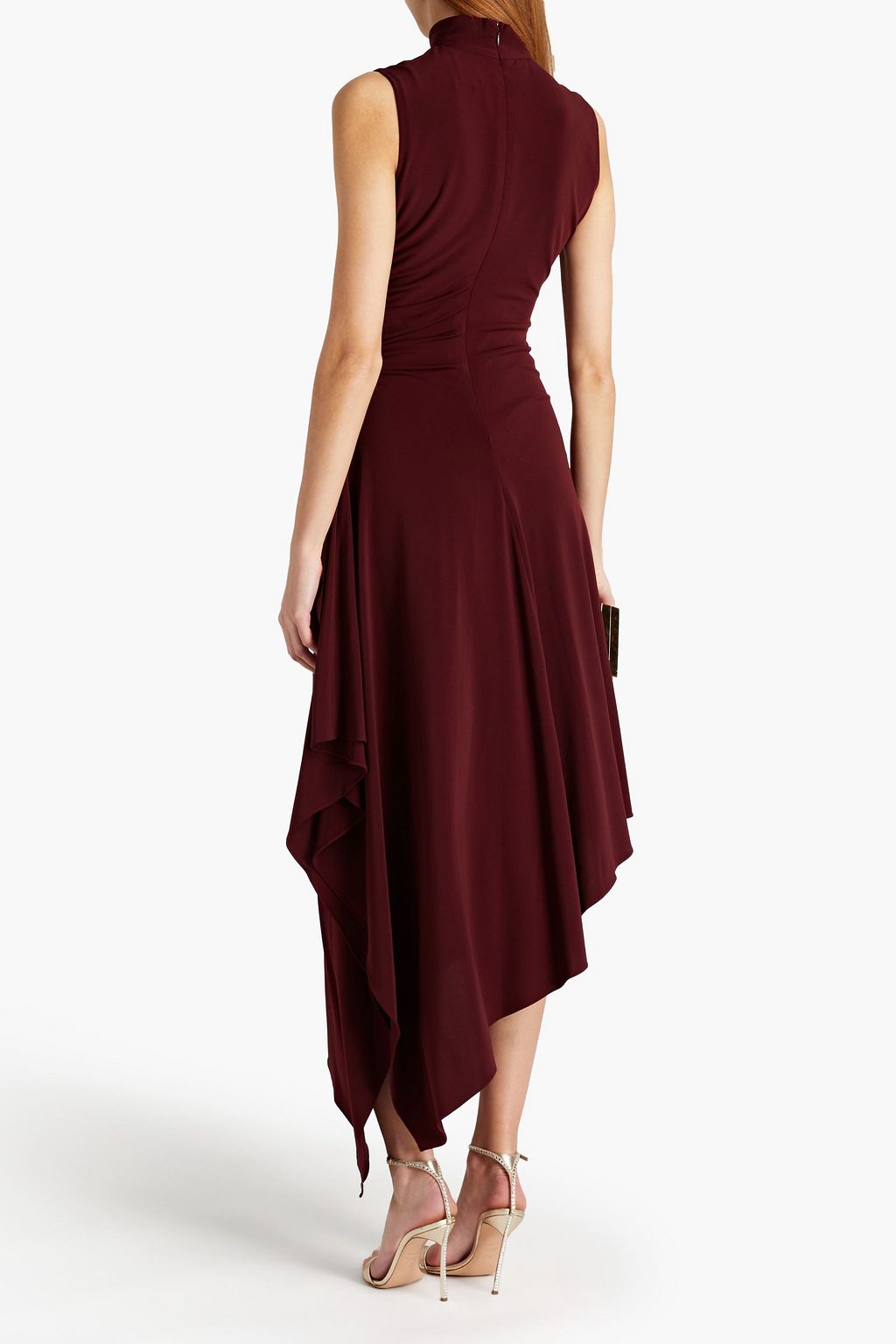HALSTON Asymmetric draped stretch-jersey midi dress