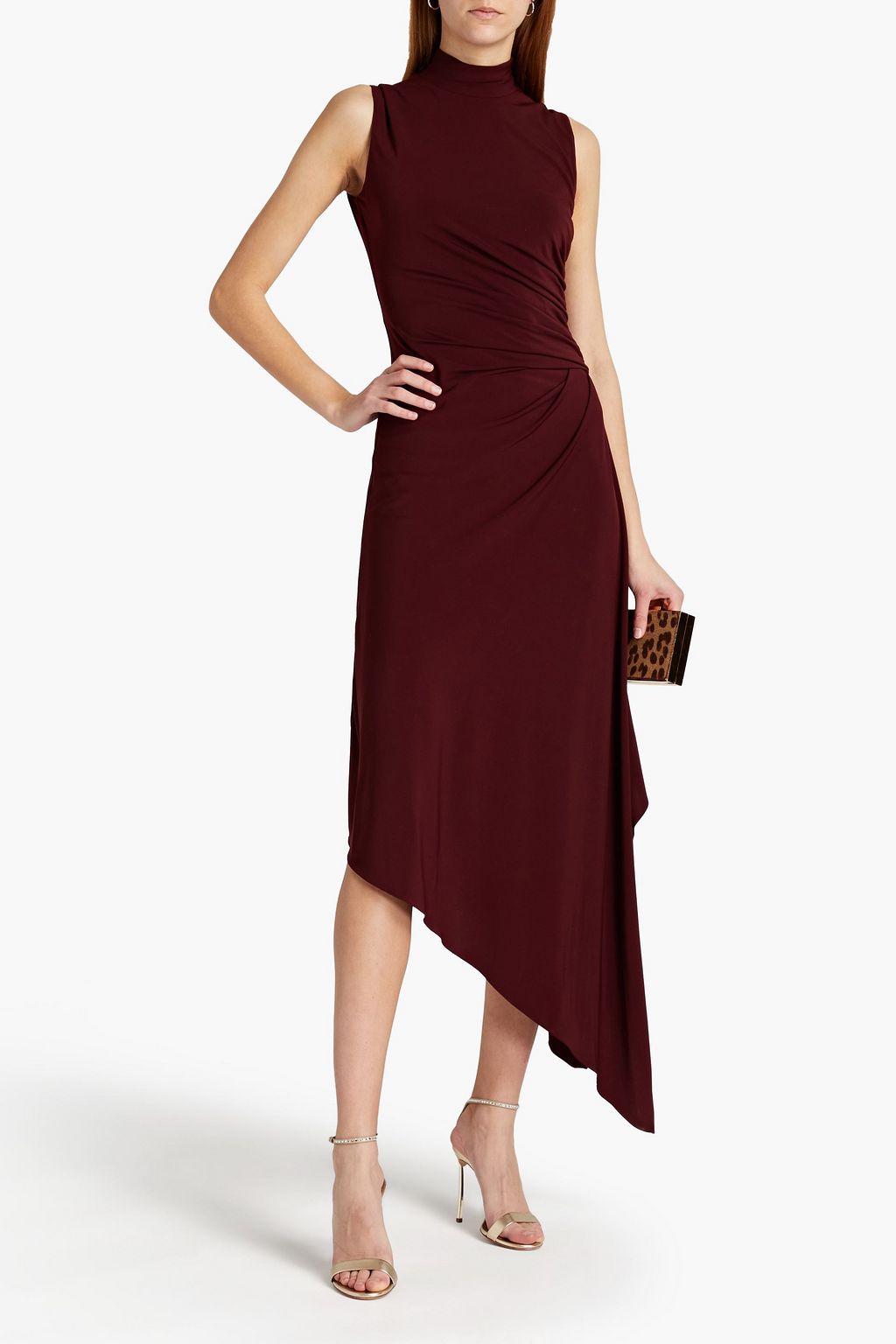 HALSTON Asymmetric draped stretch-jersey midi dress