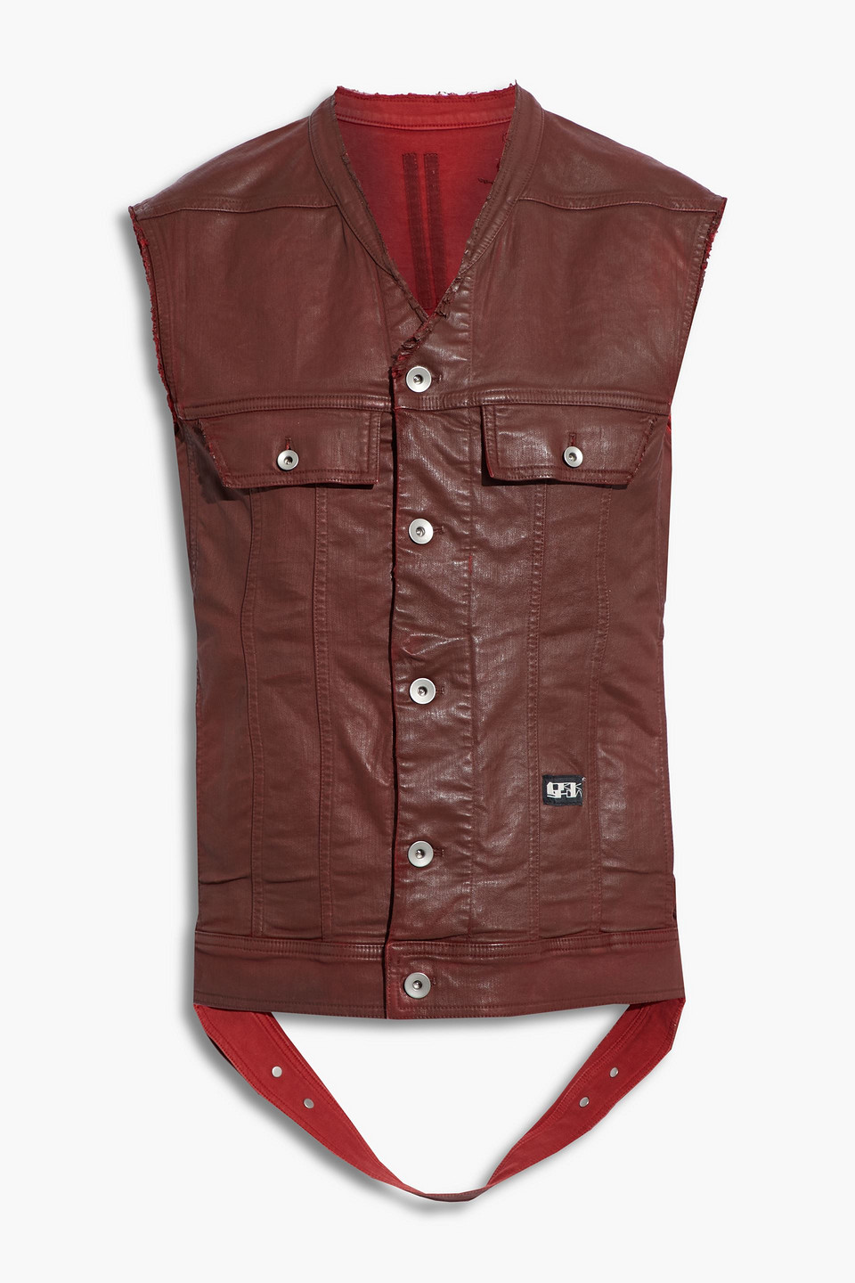 Drkshdw By Rick Owens Woman Open-back Distressed Coated-denim Vest Brick