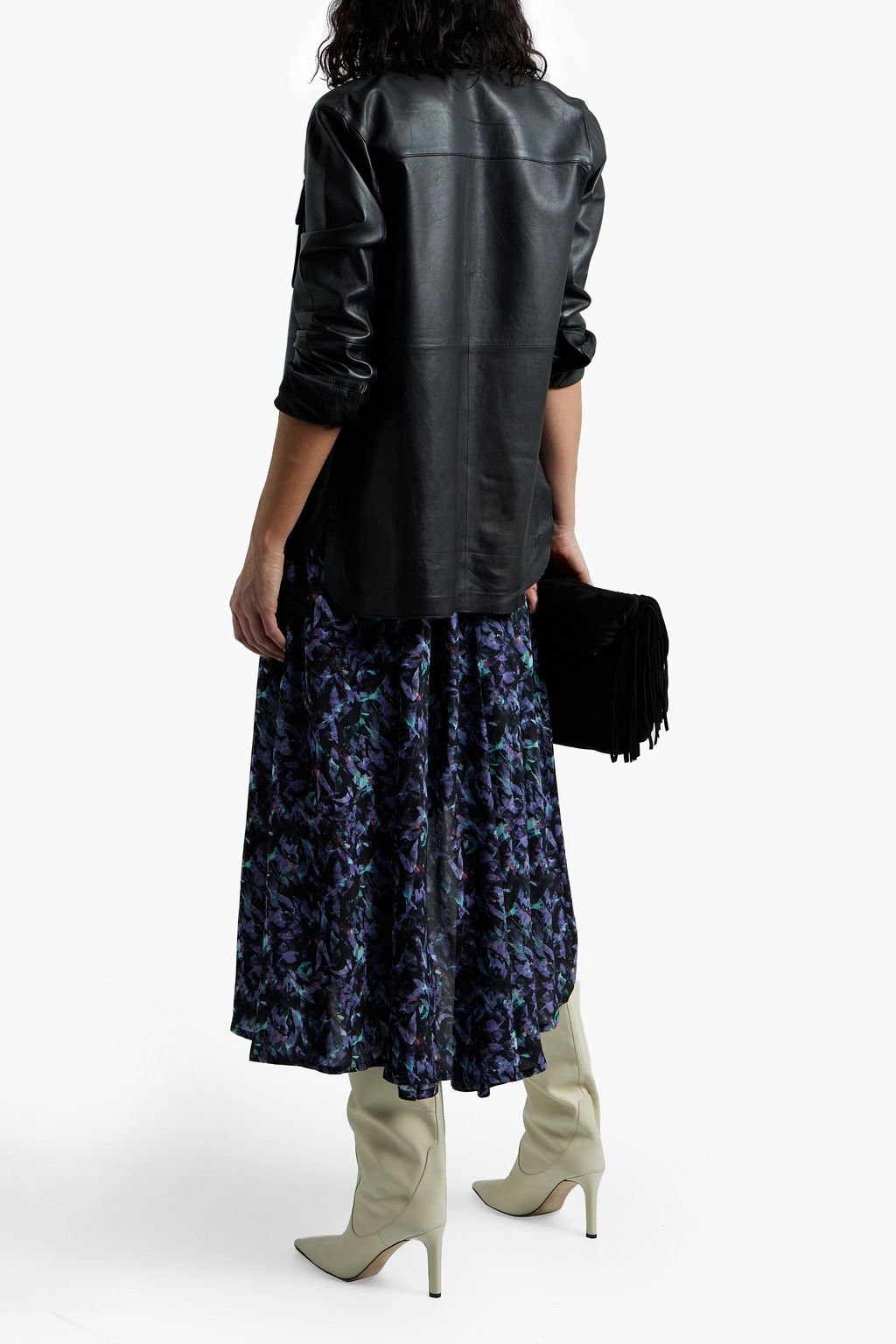IRO Andye asymmetric printed crepe de chine midi skirt
