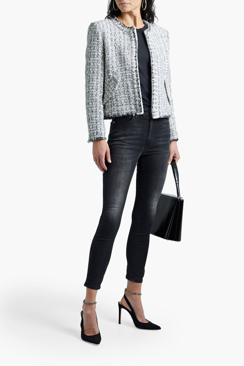 Iro Mercia Frayed Bouclé-tweed Jacket In White