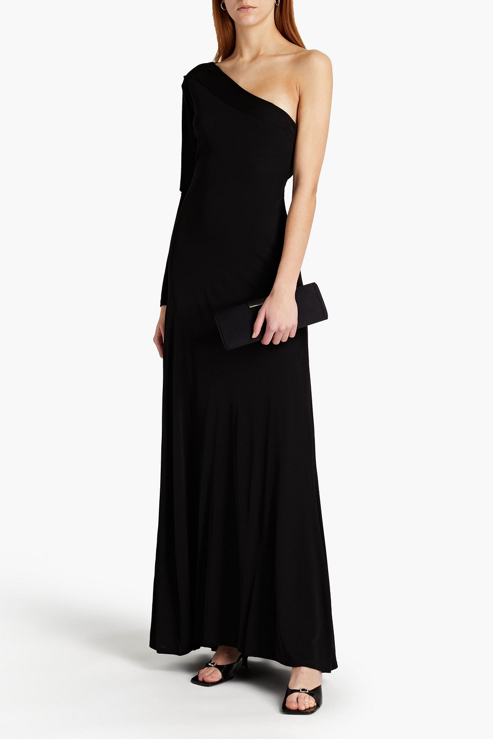 Halston Jade One-shoulder Jersey Gown In Black