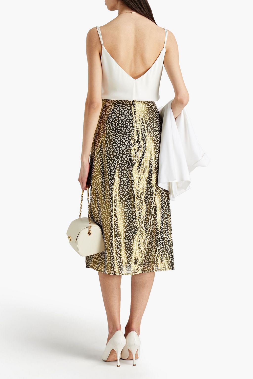 VICTORIA BECKHAM Pleated metallic printed silk-blend midi skirt
