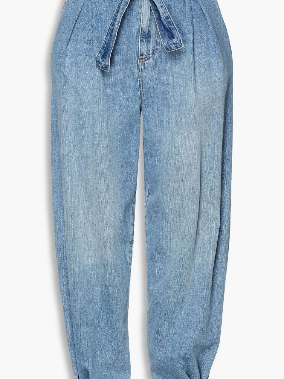 pleated high-rise tapered jeans