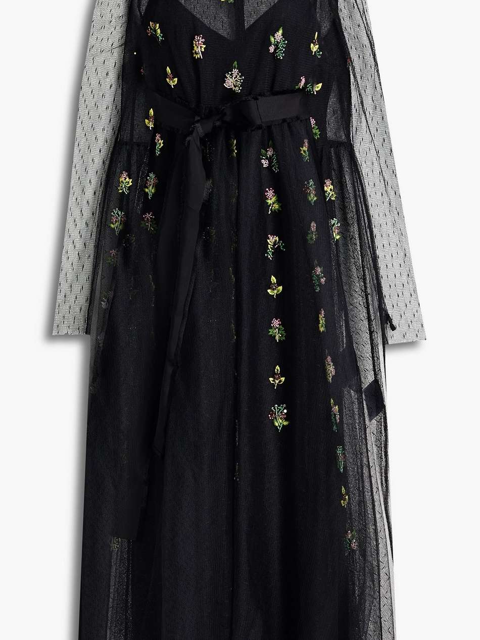 gathered embellished point d'esprit midi dress