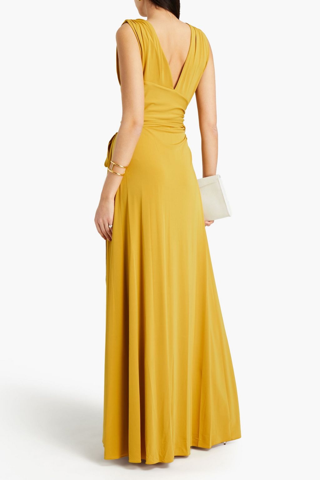 HALSTON Tie-front ruched jersey gown