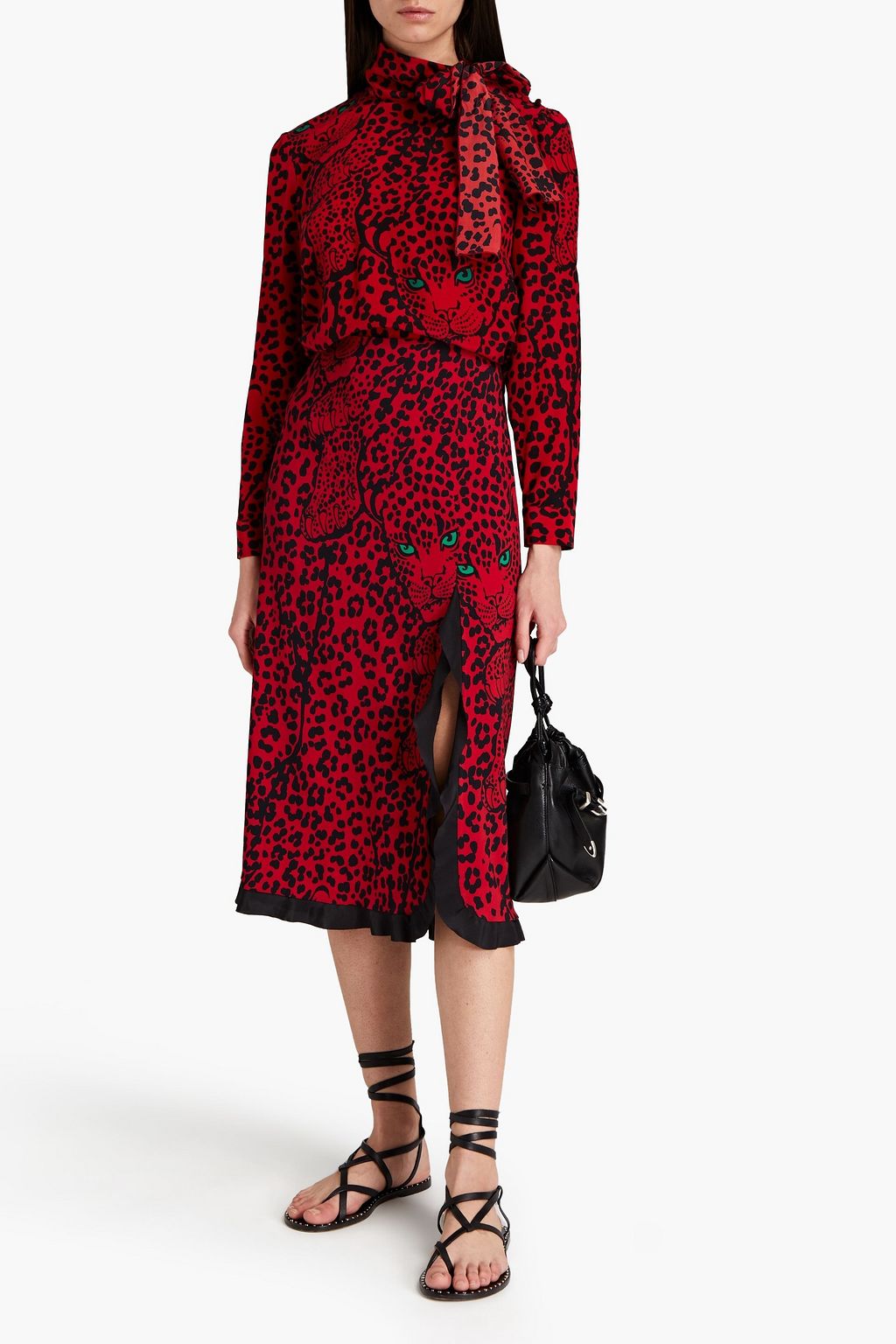 REDVALENTINO Pussy-bow printed silk crepe de chine blouse