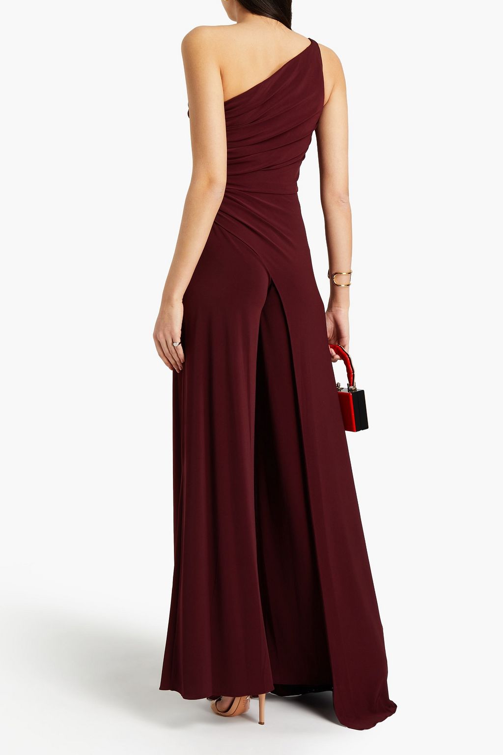 HALSTON Lia one-shoulder twist-front stretch-jersey jumpsuit