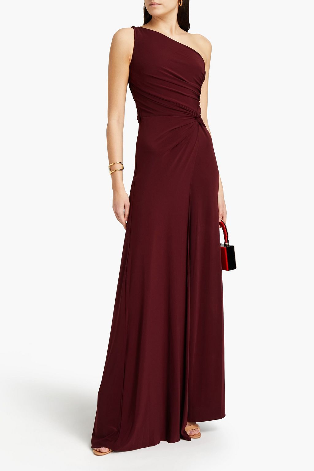 HALSTON Lia one-shoulder twist-front stretch-jersey jumpsuit
