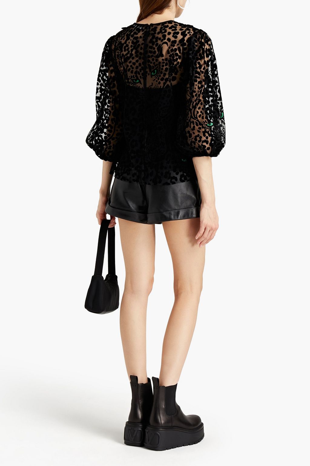 REDVALENTINO Point d'esprit-paneled glittered flocked tulle top