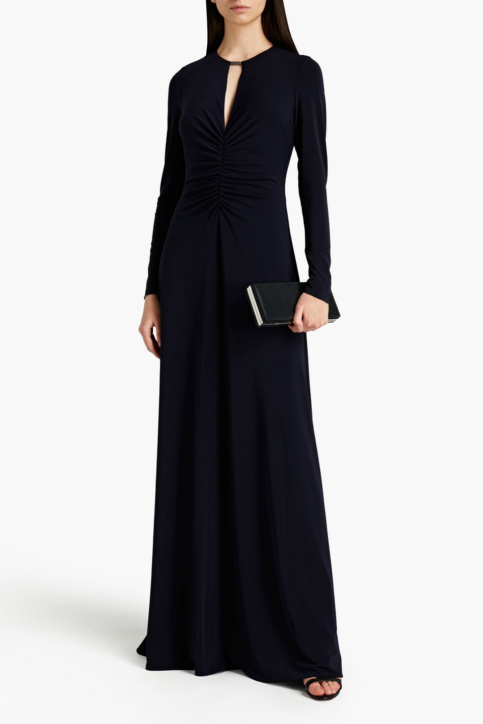 Halston Ruched Jersey Gown In Blue