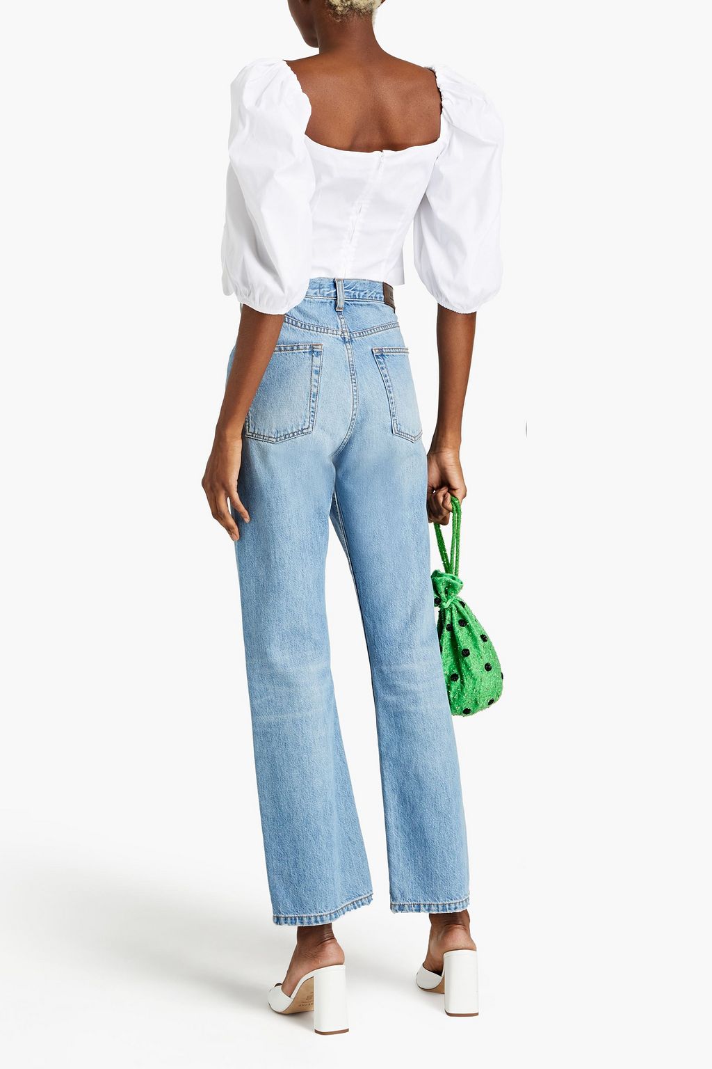 REDVALENTINO Cropped bow-embellished cotton-blend poplin top